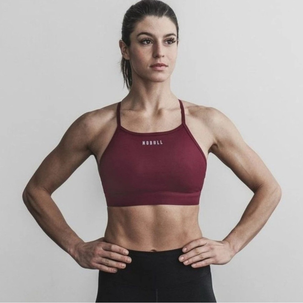 NoBull Women's High Neck Cross Back Sports Bra Burgundy Wine Red Size XS